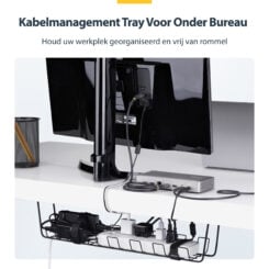 StarTech.com Kabelmanagement Tray voor Onder Bureau, 61,5cm Lang, Metalen Kabelgoot, Schroefmontage, Metaal, Zwart, TAA - Afbeelding 6