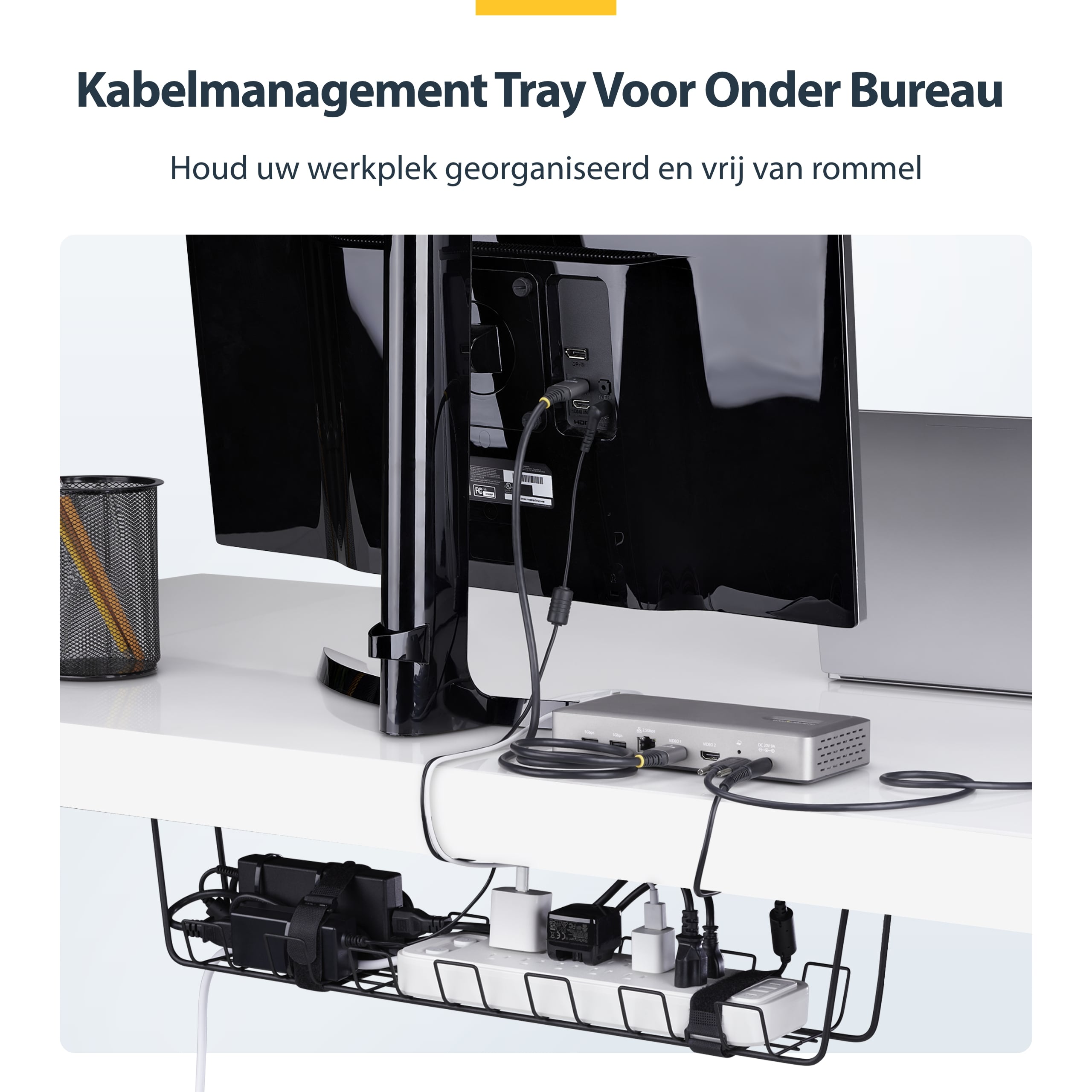 StarTech.com Kabelmanagement Tray voor Onder Bureau, 61,5cm Lang, Metalen Kabelgoot, Schroefmontage, Metaal, Zwart, TAA - Afbeelding 6
