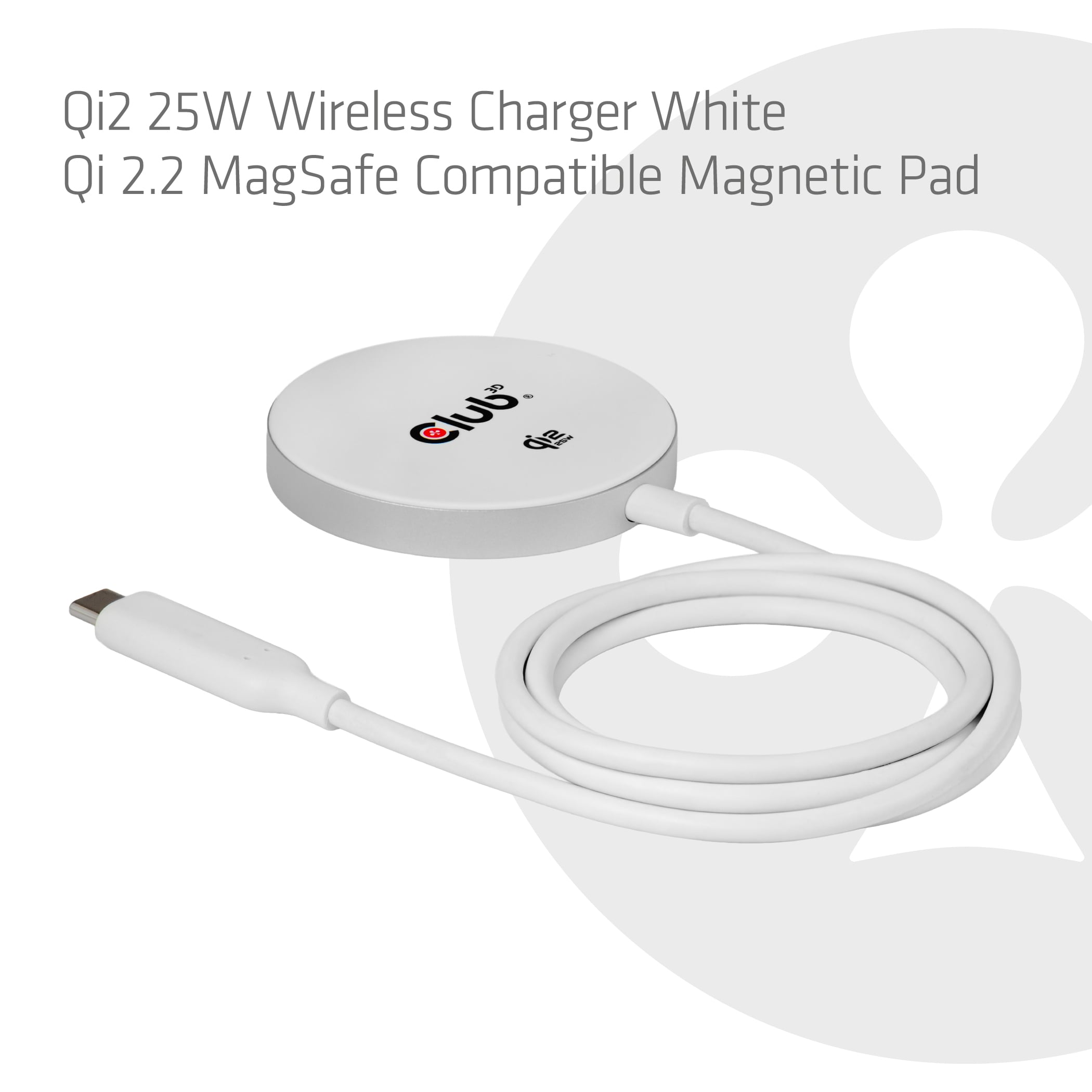 CLUB3D CAC-3026 Qi2 25W draadloze oplader wit Qi 2.2 MagSafe-compatibel magnetisch pad - Afbeelding 4