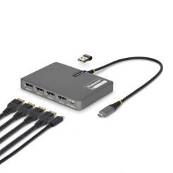 StarTech.com USB-C naar Quad-Monitor Adapter, 4K 60Hz DisplayPort, 140W PD Passthrough voor Laptop Opladen, USB Poort voor Wireless Toetsenbord / Muis, TAA