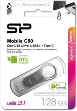 Silicon Power C80 Dual USB Pendrive Mobile 128GB USB-C Grey - Afbeelding 3