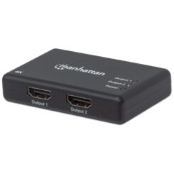 Manhattan HDMI-splitter met 2 poorten, 4K@30 Hz, dupliceert het signaal van 1 HDMI-bron naar 2 schermen (zelfde signaal op beide), netvoeding (kabel van 0,9 m), zwart, 3 jaar garantie - Afbeelding 2