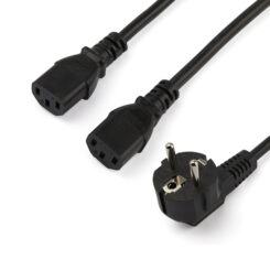 StarTech.com 2m Computer Splitter Stroomkabel, 18AWG, EU Schuko naar 2x C13, 10A 250V, Zwart, AC Vervangkabel, Printer Voedingskabel, PC Power Supply Kabel, TV/Monitor Electriciteitssnoer, UL-Listed