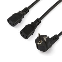 StarTech.com 2m Computer Splitter Stroomkabel, 18AWG, EU Schuko naar 2x C13, 10A 250V, Zwart, AC Vervangkabel, Printer Voedingskabel, PC Power Supply Kabel, TV/Monitor Electriciteitssnoer, UL-Listed