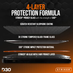 Striker D3O Xtreme Impact Privacy Glass Screen Protector - Black Frame - Apple iPhone 16 Pro/17/17 Pro - Afbeelding 3