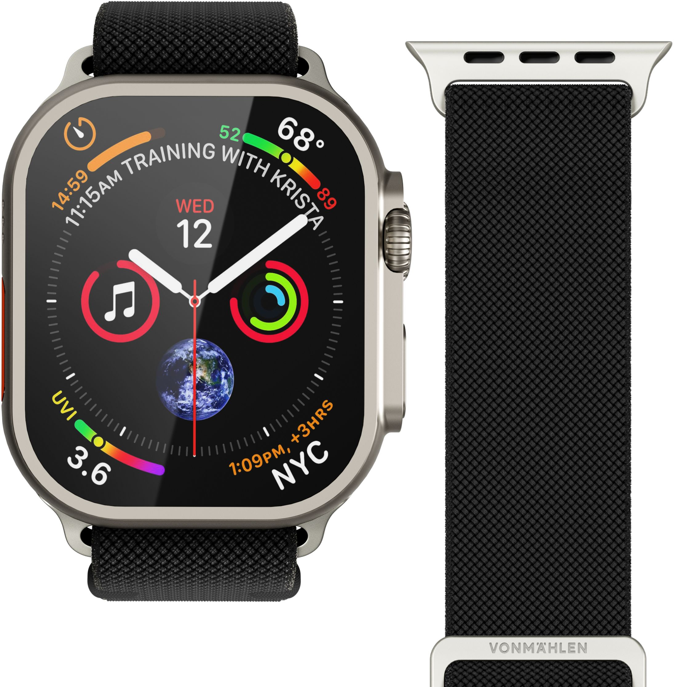 Vonmählen Classic Nylon Loop For Apple Watch 44 - 45 - 46 - 49mm One Size Black