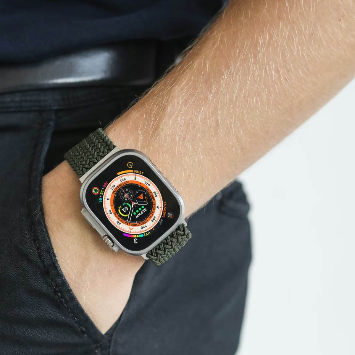 Vonmählen Woven Loop For Apple Watch 40 - 41 - 42mm One Size Silver/Olive - Afbeelding 3