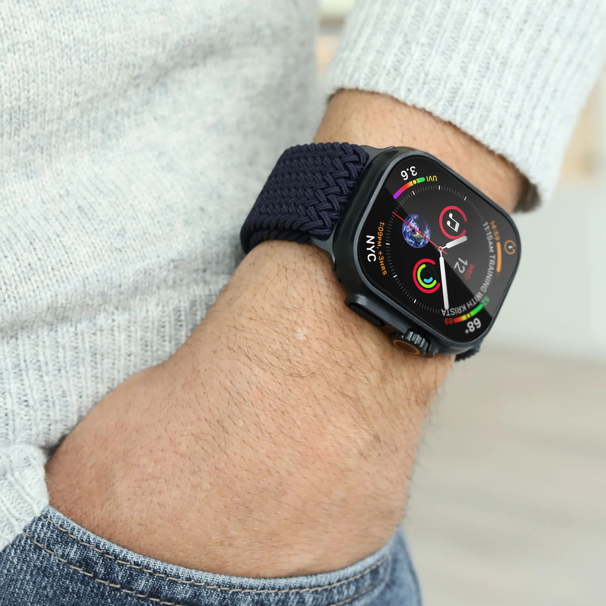 Vonmählen Woven Loop For Apple Watch 44 - 45 - 46 - 49mm One Size Black/Navy - Afbeelding 2