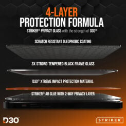 Striker D3O Xtreme Impact Privacy Glass Screen Protector - Black Frame - Apple iPhone 18 Pro - Afbeelding 3