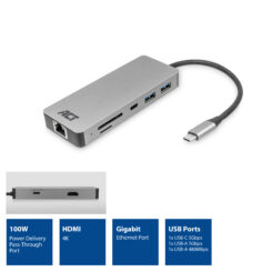 ACT USB-C 4K docking station voor 1 HDMI monitor, ethernet, USB-C, USB-A, cardreader en PD pass-through - Afbeelding 3