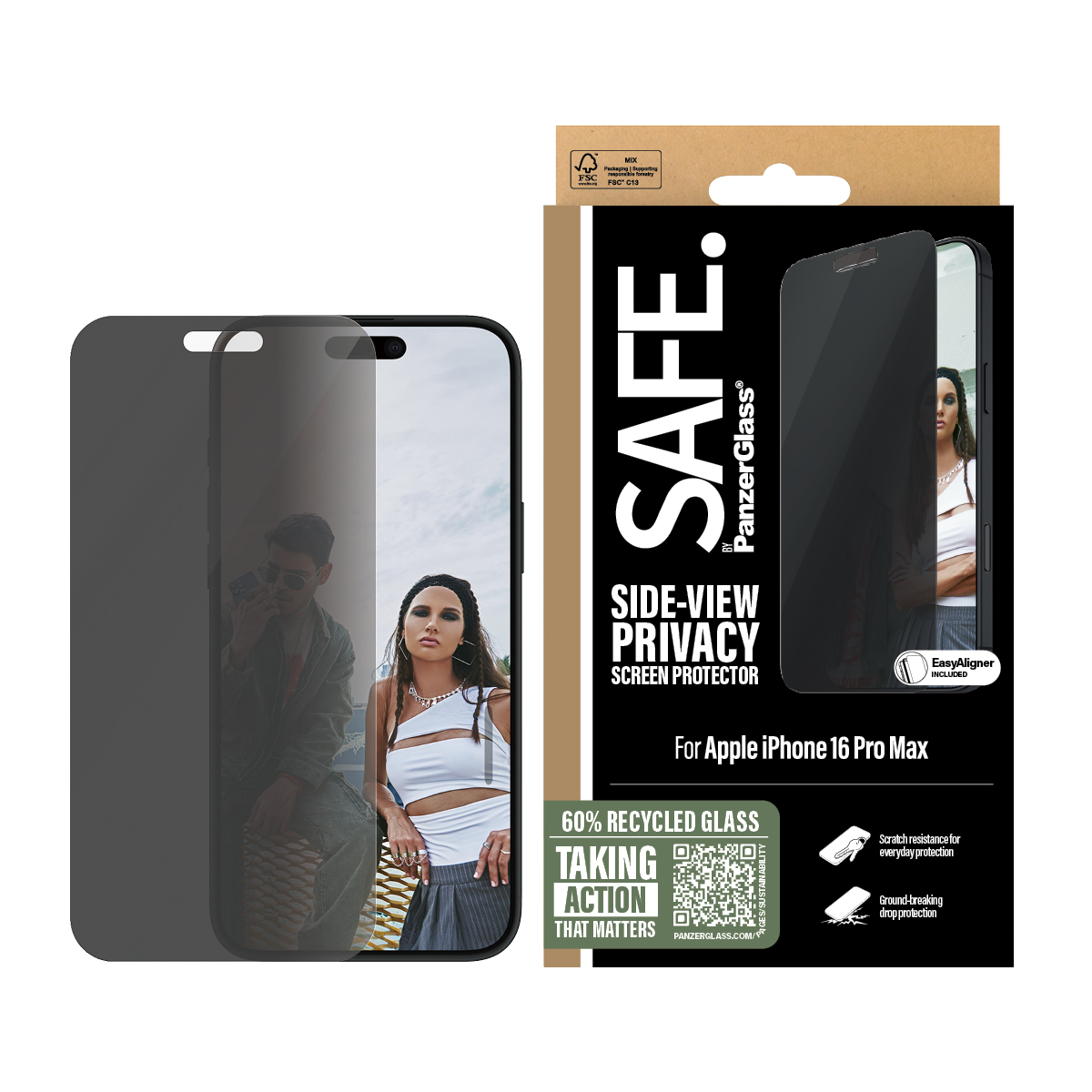 PanzerGlass SAFE. by ® 2-Way Privacy Screen Protector iPhone 16 Pro Max | Ultra-Wide Fit Doorzichtige schermbeschermer Apple 1 stuk(s) - Afbeelding 3