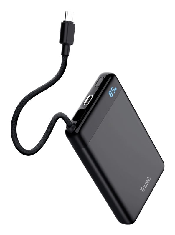 Trust Fiera Powerbank 10.000 mAh - Powerbank – Vaste kabel - USB-C opladen – 10.000 mAh – Zwart - Afbeelding 3