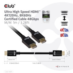 CLUB3D Ultra High Speed HDMI 4K120Hz, 144Hz Certified Cable 48Gbps M/M 1 m/3.28 ft 1Meter - Afbeelding 5