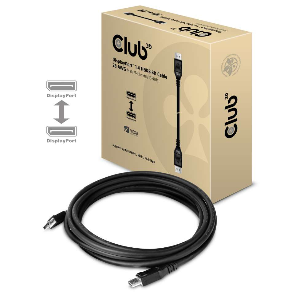 CLUB3D DisplayPort 1.4 HBR3 8K Kabel M/M 5 meter - Afbeelding 3