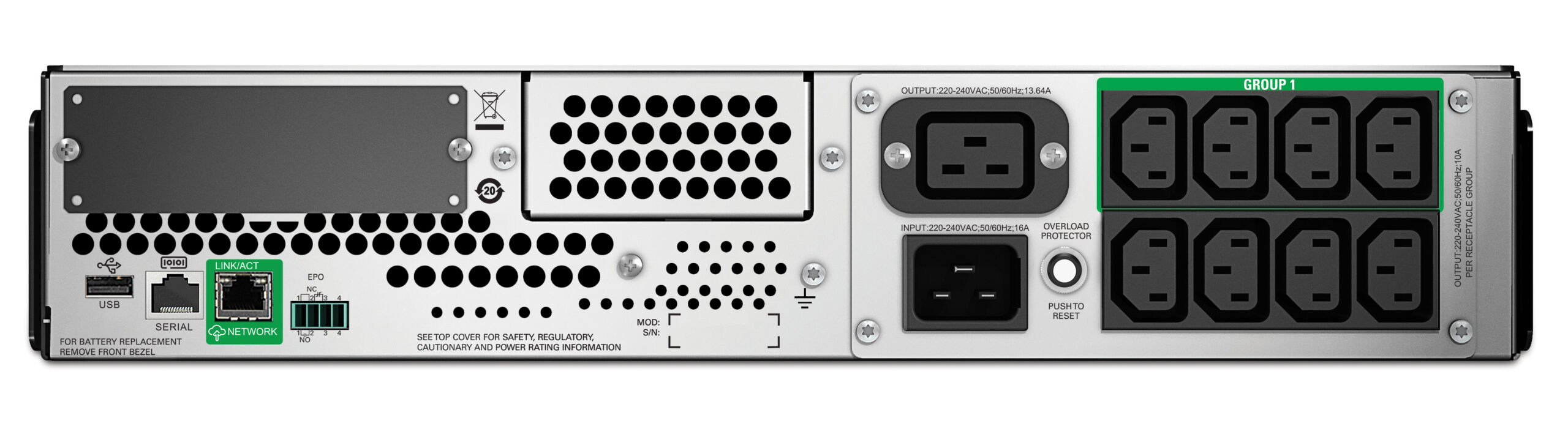 APC Smart-UPS SMT2200RMI2UC - 8x C13, 1x C19, USB, Rackmount 2U, SmartConnect, 2200VA - Afbeelding 3