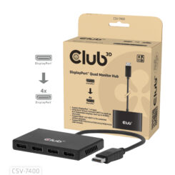 CLUB3D Quad DisplayPort™ Hub – 4 x 4K Resolution @ 30Hz, MST Support - Afbeelding 3