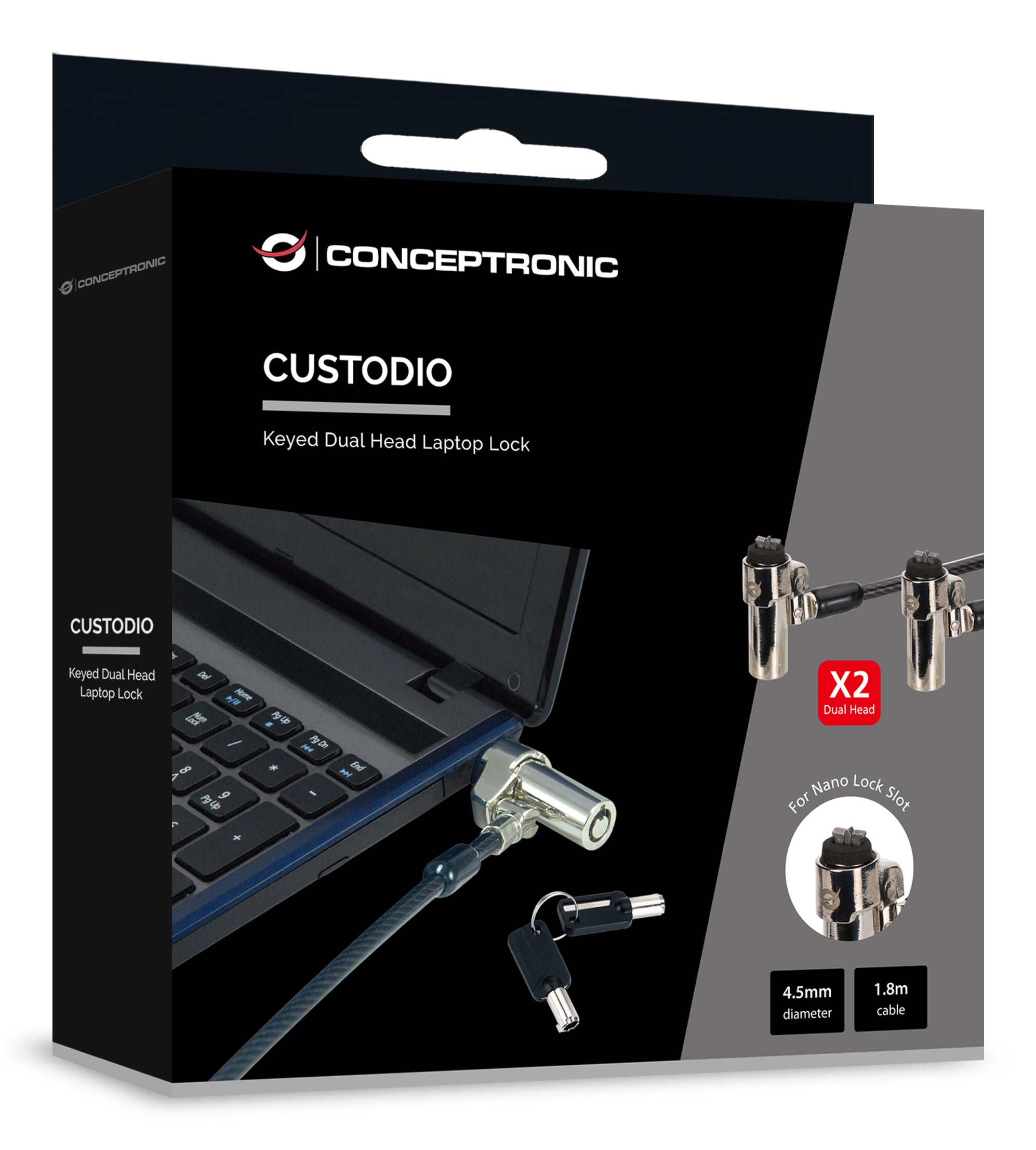Conceptronic CUSTODIO02BNTM kabelslot Zwart 1,8 m - Afbeelding 4