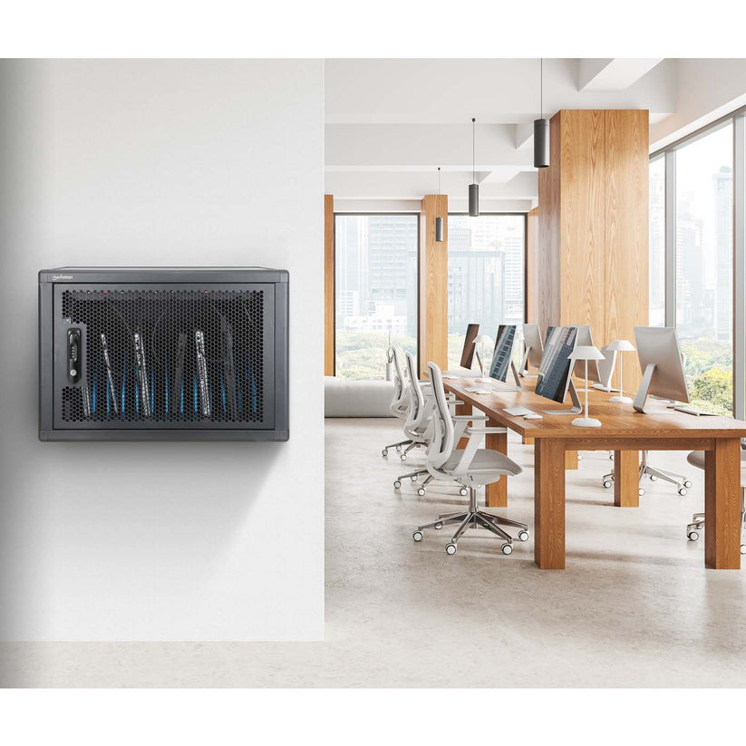 Manhattan Laadkast/laadtrolley USB-C 65W voor 12 laptops (tot 16"), geschikt voor laptops, iPads, MacBooks, Chromebooks en andere USB-C apparaten, vakken 395x290x32.5 mm, USB-C laadkabels inbegrepen, afsluitbaar, EU/UK-stroomkabels inbegrepen - Afbeelding 5