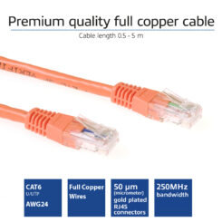 ACT Oranje 5 meter U/UTP CAT6 patchkabel met RJ45 connectoren - Afbeelding 3