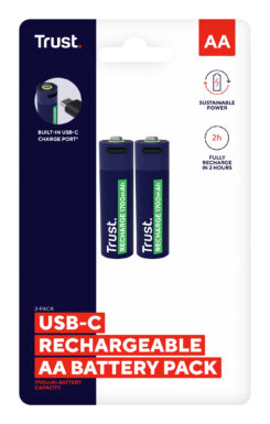 Trust USB-C Oplaadbare AA Batterijen 2-pack - Oplaadbare AA batterijen – USB-C oplaadbaar – 2 stuks – Blauw - Afbeelding 6