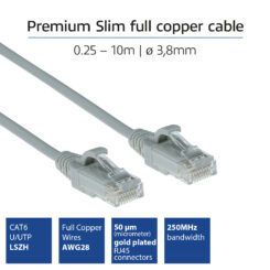 ACT Grijze 5 meter LSZH U/UTP CAT6 datacenter slimline patchkabel snagless met RJ45 connectoren - Afbeelding 3
