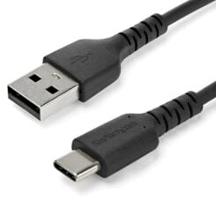 StarTech.com 1m USB-A naar USB-C Laadkabel, Robuuste Fast Charge & Sync Kabel, 3A, USB 2.0, TPE Mantel en Aramidevezels - Zwarte USB Oplaadkabel