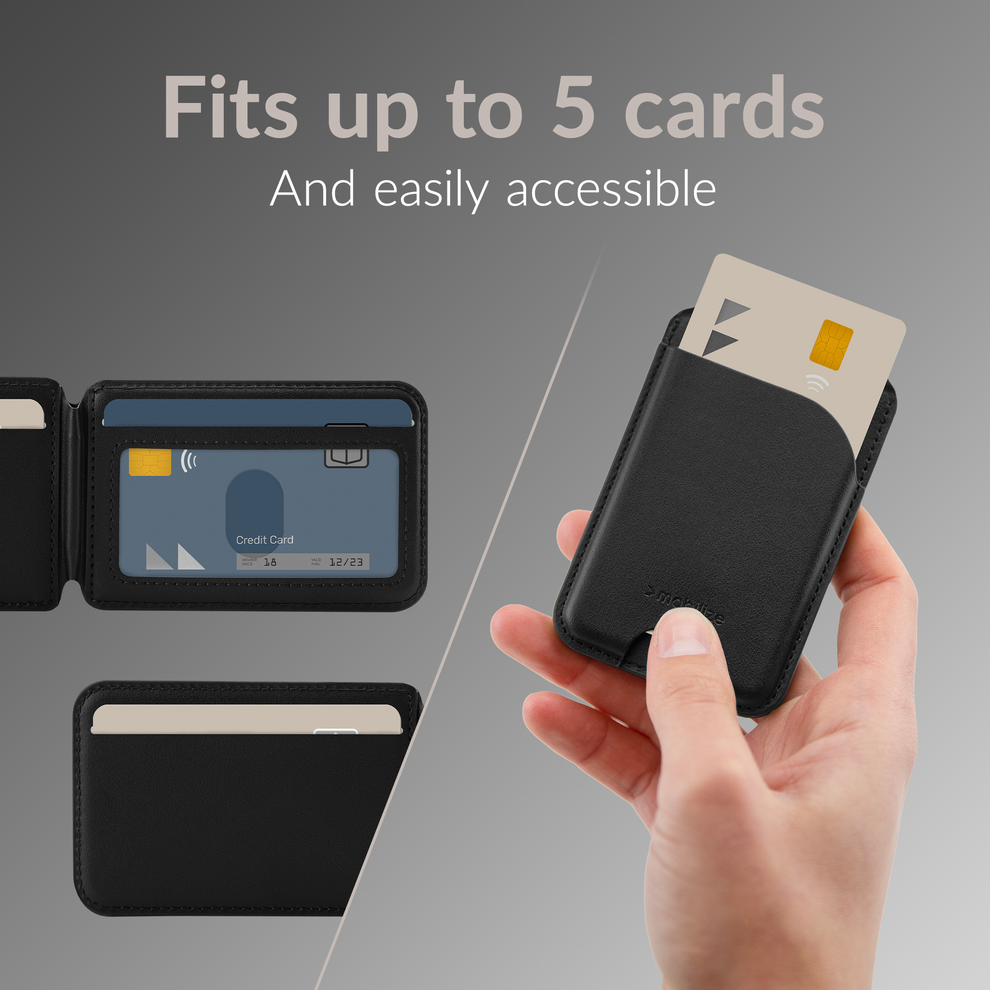 Mobilize MagSafe Compatible Magnet Card Holder with Stand Function Black - Afbeelding 3
