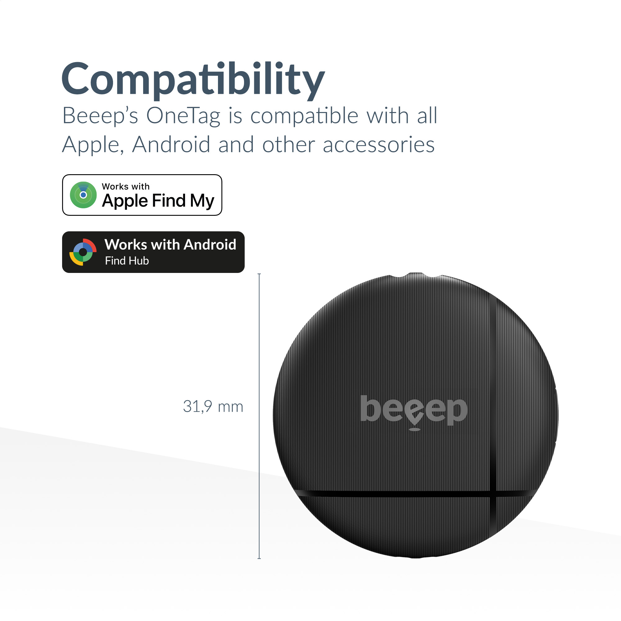 Beeep OneTag Apple Find My & Android Tracker Black & Keychain Black - 1 pack - Afbeelding 8