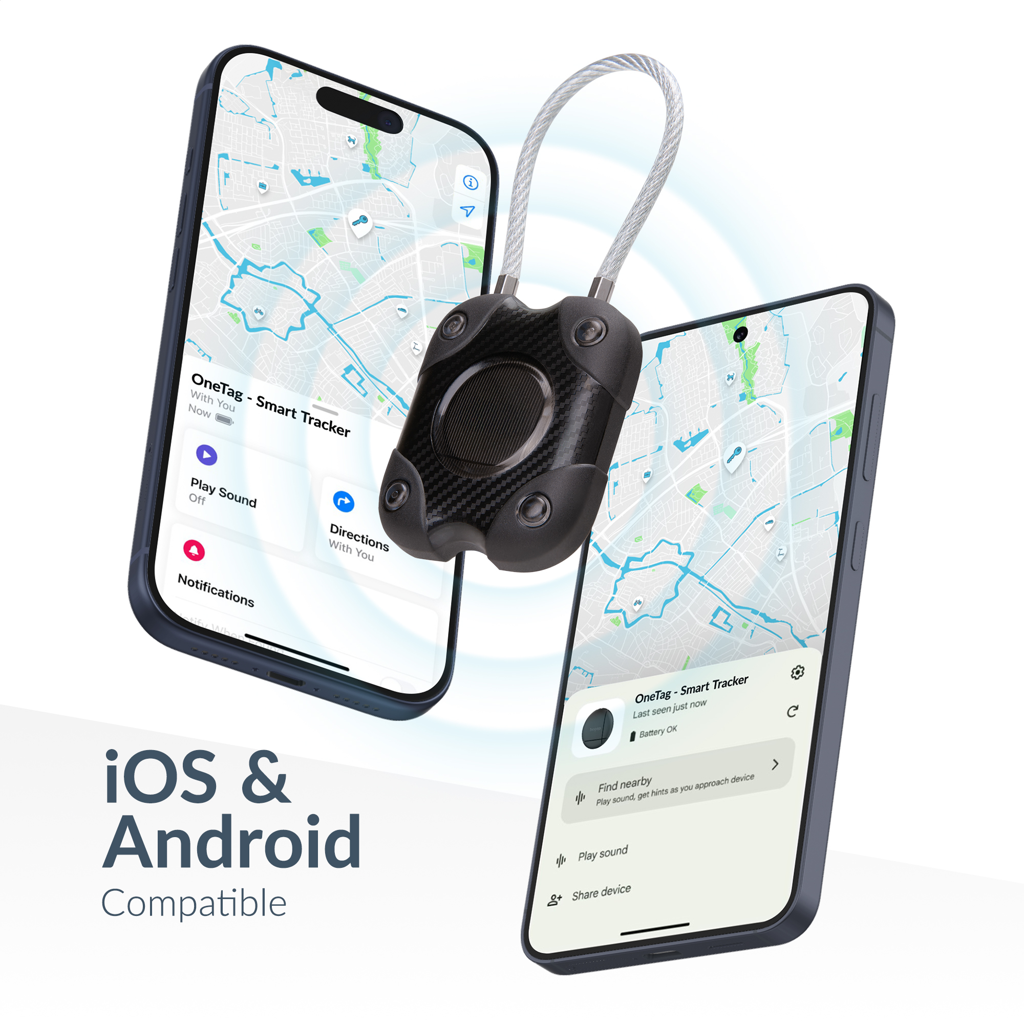 Beeep OneTag Apple Find My & Android Tracker - Waterproof Lock - Black