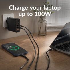 Mobilize Wall Charger 2x USB-C + 1x USB GaN 100W with PD/PPS Black - Afbeelding 3