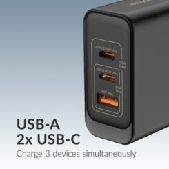 Mobilize Wall Charger 2x USB-C + 1x USB GaN 100W with PD/PPS Black - Afbeelding 4