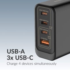 Mobilize Wall Charger 3x USB-C + 1x USB GaN 140W with PD/PPS Black - Afbeelding 4