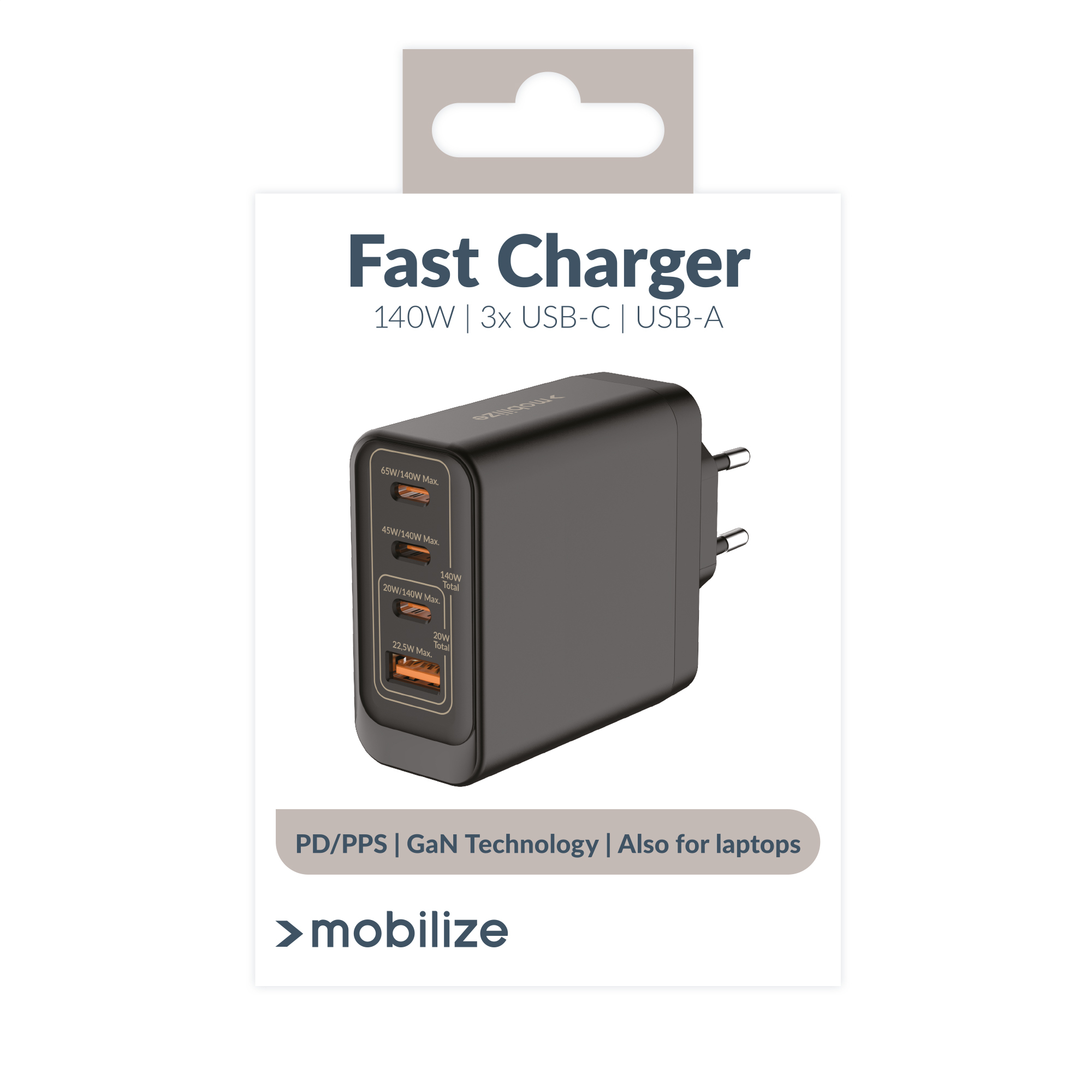 Mobilize Wall Charger 3x USB-C + 1x USB GaN 140W with PD/PPS Black - Afbeelding 8