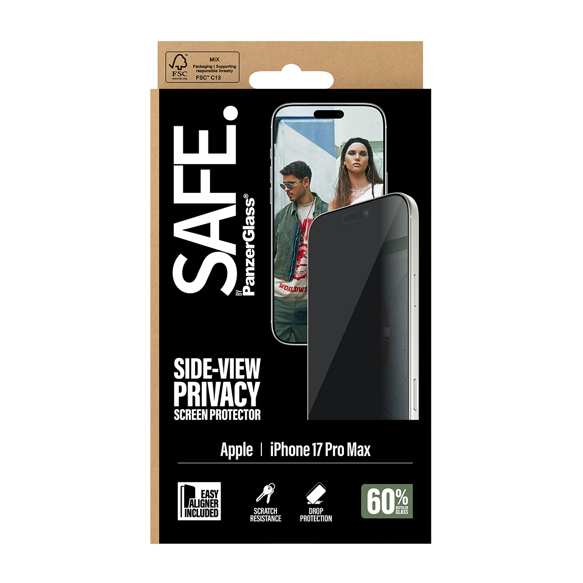 PanzerGlass SAFE. by ® 2-Way Privacy Screen Protector iPhone 17 Pro Max | Ultra-Wide Fit w. EasyAligner Doorzichtige schermbeschermer Apple 1 stuk(s) - Afbeelding 4