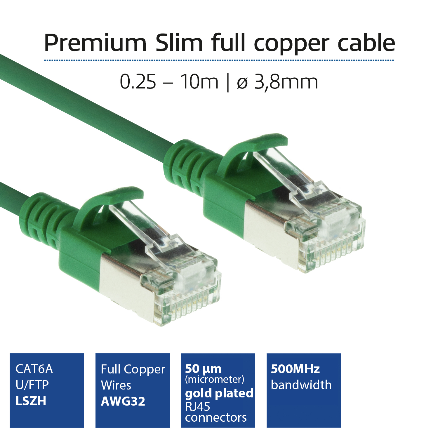 ACT Groene 1,5 meter LSZH U/FTP CAT6A datacenter slimline patchkabel snagless met RJ45 connectoren - Afbeelding 3