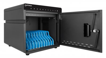 Manhattan USB-C laadkast voor 10 apparaten (iPad tot 11"), ook voor tablets en smartphones, vakken 264×22×235 mm, laadkabels niet inbegrepen (USB-C-kabel 354868 aanbevolen), afsluitbaar, alternatief voor laadtrolley, EU/UK-stroomkabels inbegrepen - Afbeelding 6