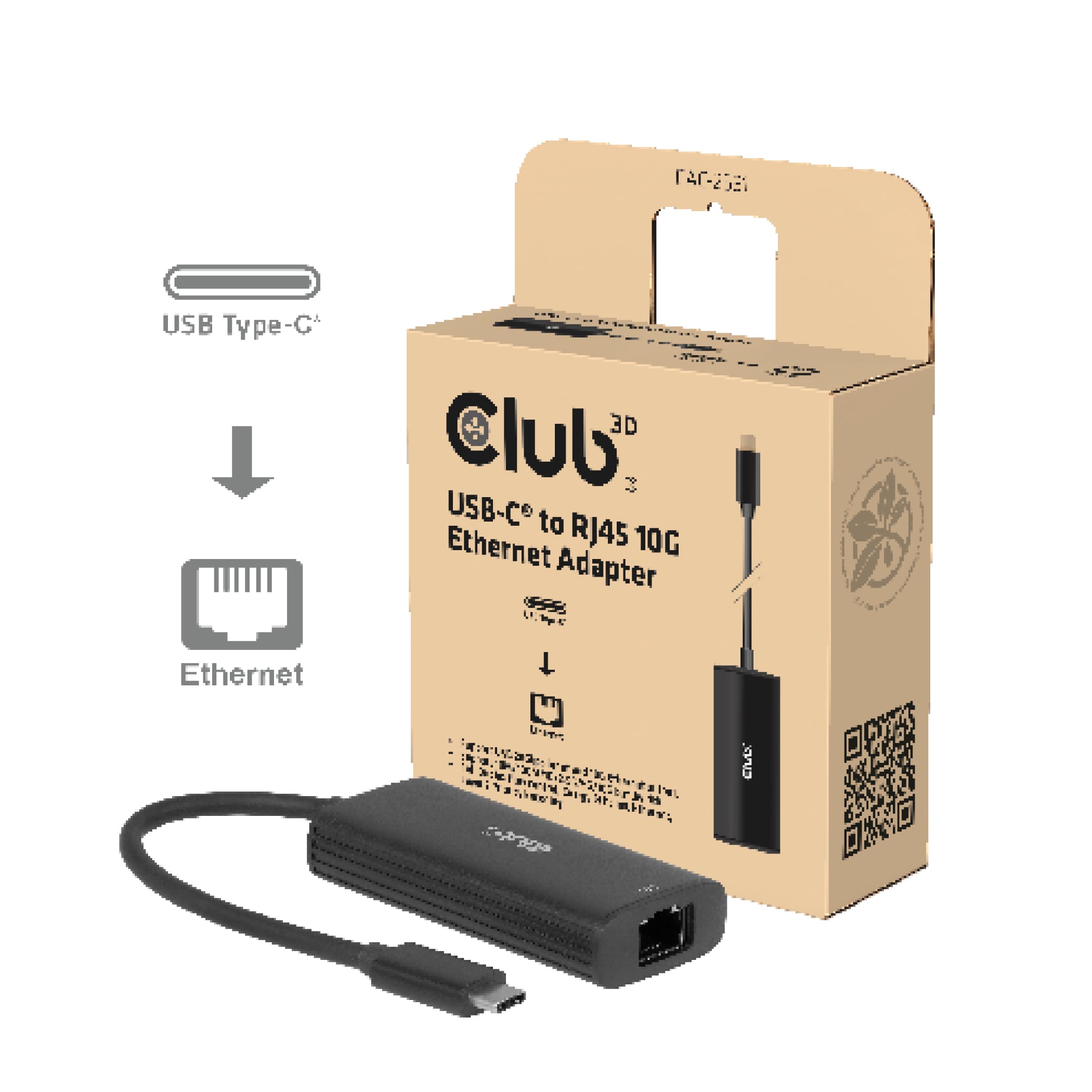 CLUB3D USB-C® naar RJ45 10G Ethernet-adapter M/V - Afbeelding 2