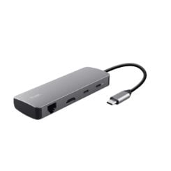 Trust Dalyx 8-in-1 USB-C Multiport Adapter - USB-C hub – HDMI en Ethernet – Power Delivery ondersteuning – Grijs