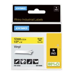 DYMO Rhino industriële Vinyl Labels | 12 mm x 5,5 m | zwarte afdruk op geel | zelfklevende labels voor Rhino & LabelManager labelprinters