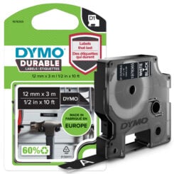 DYMO originele D1 Duurzame labels | Witte Tekst op Zwart Label | 12 mm x 3 m | zelfklevende etiketten voor de LabelManager labelprinter | gemaakt in Europa