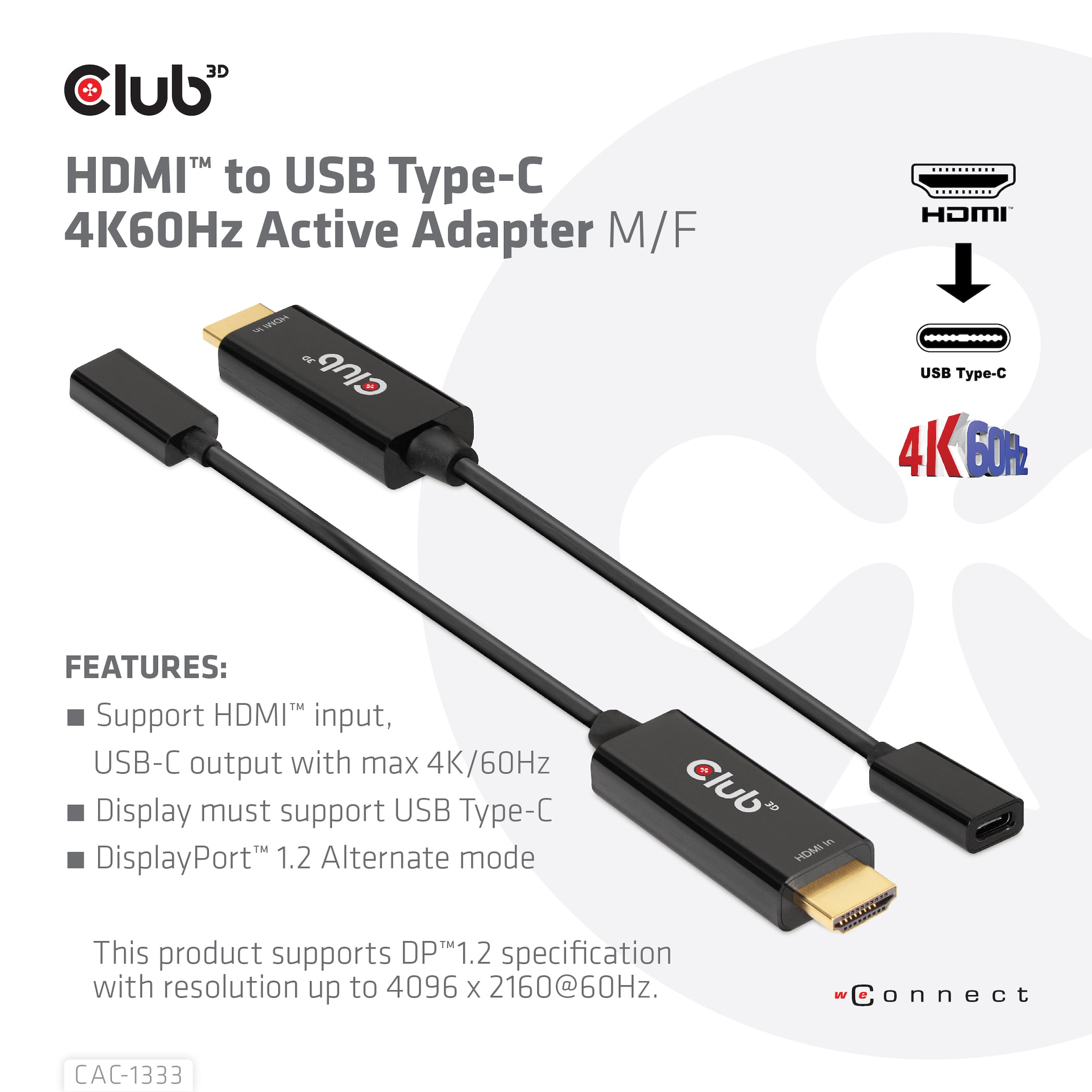 CLUB3D HDMI to USB Type-C 4K60Hz Active Adapter M/F - Afbeelding 4