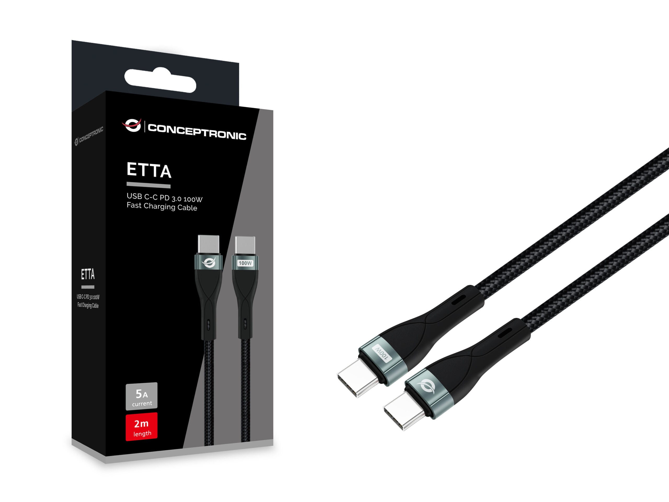 Conceptronic ETTA01B20 USB-kabel USB 2.0 2 m USB C 0,48 Gbit/s 100 W Zwart - Afbeelding 4