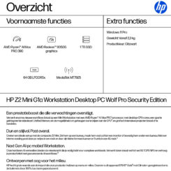 HP Z2 Mini G1a Wolf Pro Security Edition Copilot+ PC AMD Ryzen AI Max PRO 390 64 GB LPDDR5x-SDRAM 1 TB SSD Windows 11 Pro Mini PC Workstation AI Workstation, AI PC Zwart - Afbeelding 4