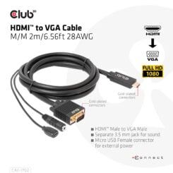 CLUB3D HDMI to VGA Cable M/M 2m/6.56ft 28AWG - Afbeelding 5