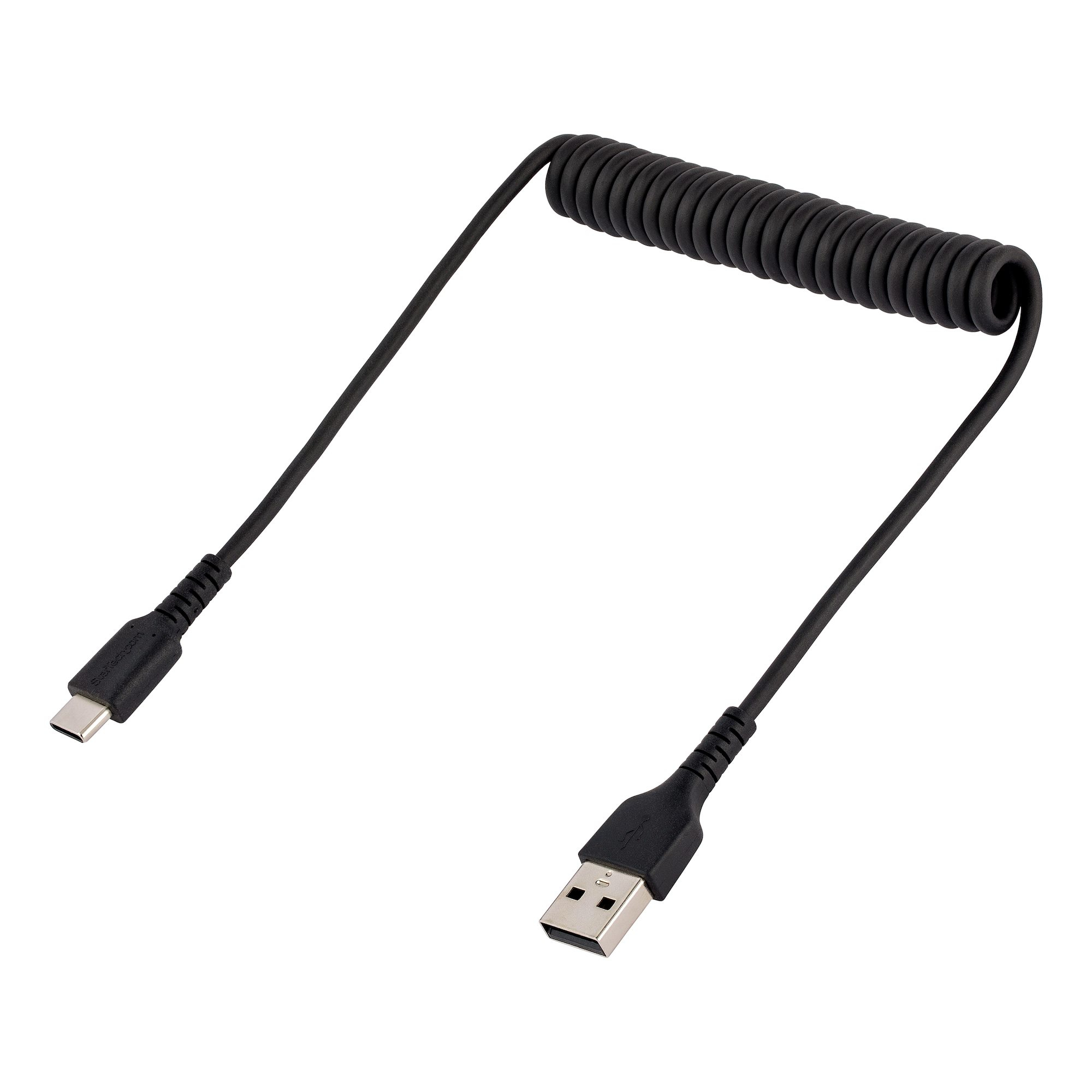 StarTech.com 50cm USB-A naar USB-C Laadkabel, Robuuste Fast Charge & Sync Spiraalkabel, 3A, USB 2.0, TPE Mantel en Aramidevezels - Zwarte USB Oplaadkabel - Afbeelding 4