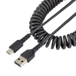 StarTech.com 50cm USB-A naar USB-C Laadkabel, Robuuste Fast Charge & Sync Spiraalkabel, 3A, USB 2.0, TPE Mantel en Aramidevezels - Zwarte USB Oplaadkabel
