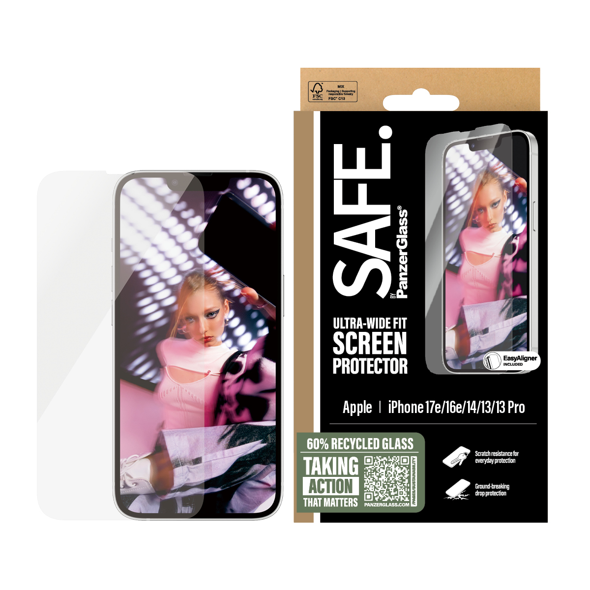 PanzerGlass SAFE. by ® Screen Protector iPhone 17e | 16e | 14 | 13 | 13 Pro | Ultra-Wide Fit w. EasyAligner Doorzichtige schermbeschermer Apple 1 stuk(s) - Afbeelding 3