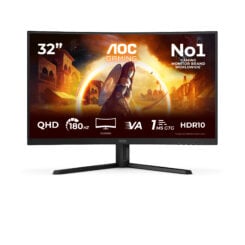 AOC G4 CQ32G4VE computer monitor 80 cm (31.5") 2560 x 1440 Pixels Quad HD LCD Zwart, Grijs
