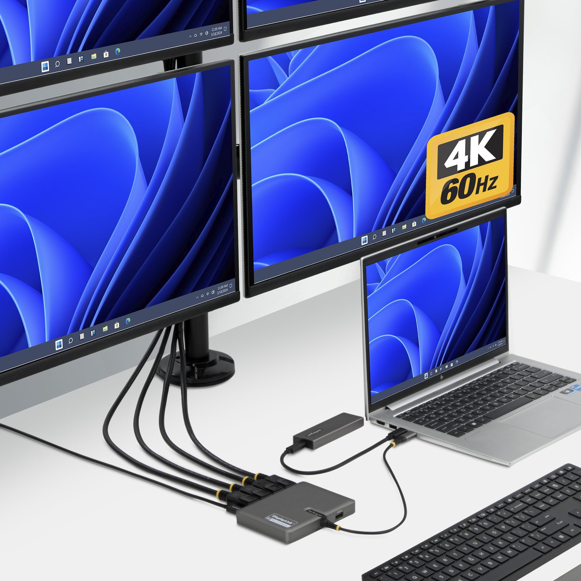 StarTech.com USB-C naar Quad-Monitor Adapter, 4K 60Hz DisplayPort, 140W PD Passthrough voor Laptop Opladen, USB Poort voor Wireless Toetsenbord / Muis, TAA - Afbeelding 5