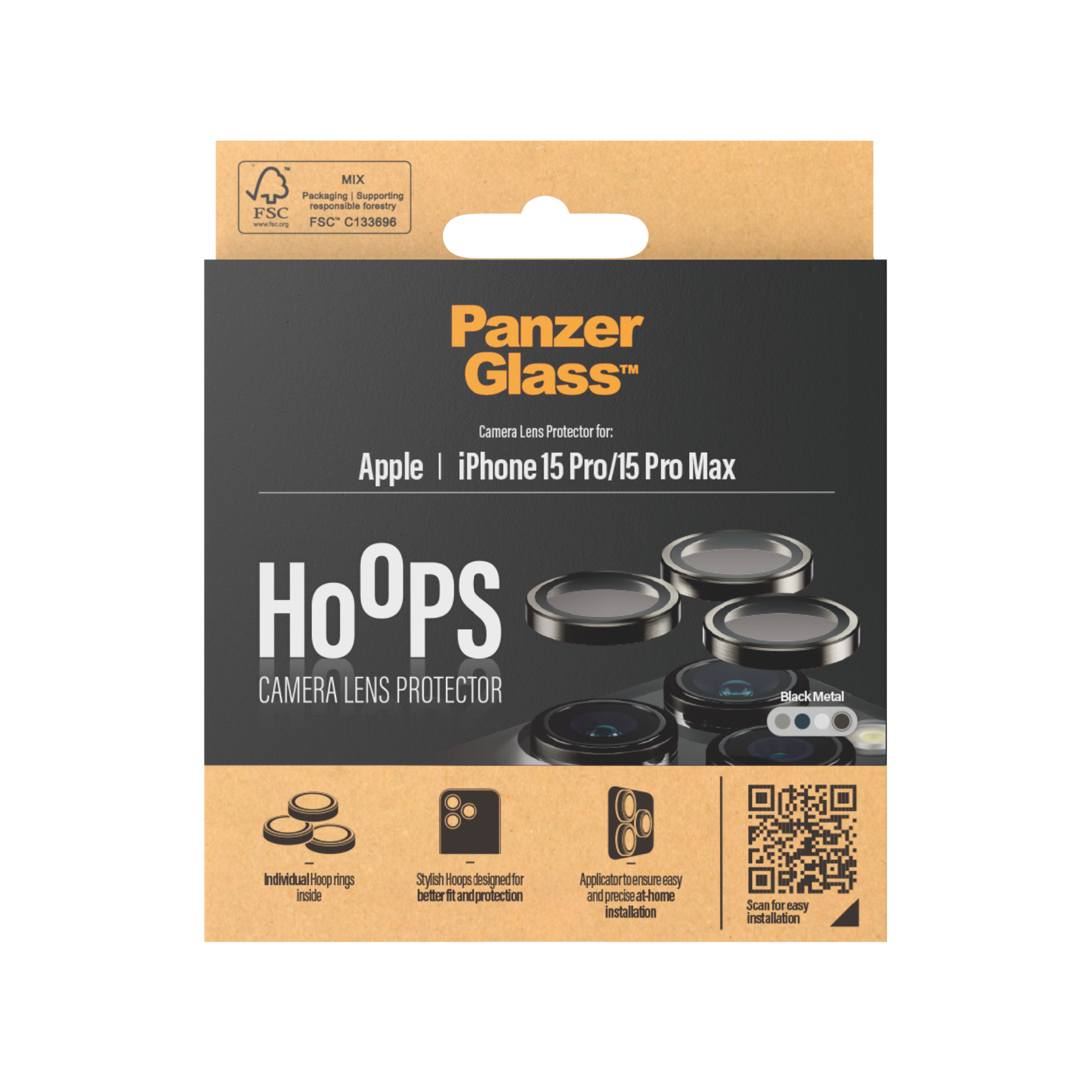 PanzerGlass ® Hoops® Metal Camera Lens Protector Black iPhone 15 Pro | 15 Pro Max Doorzichtige schermbeschermer Apple 1 stuk(s) - Afbeelding 4